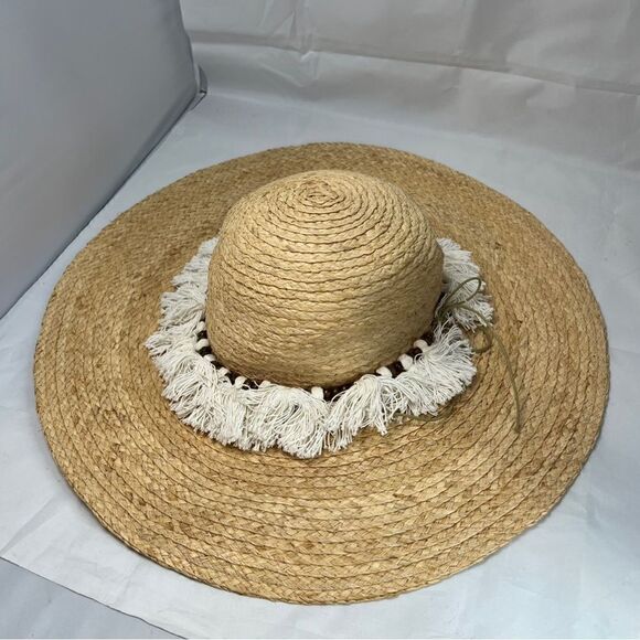Hat Attack Coverup Sun Hat w/ fringe and beading- gray meat condition! main image 7